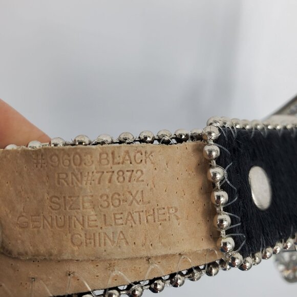 Wild Fire Black Leather Blue Square Gem Rhinestone Studded Western Belt Size XL - Picture 5 of 7